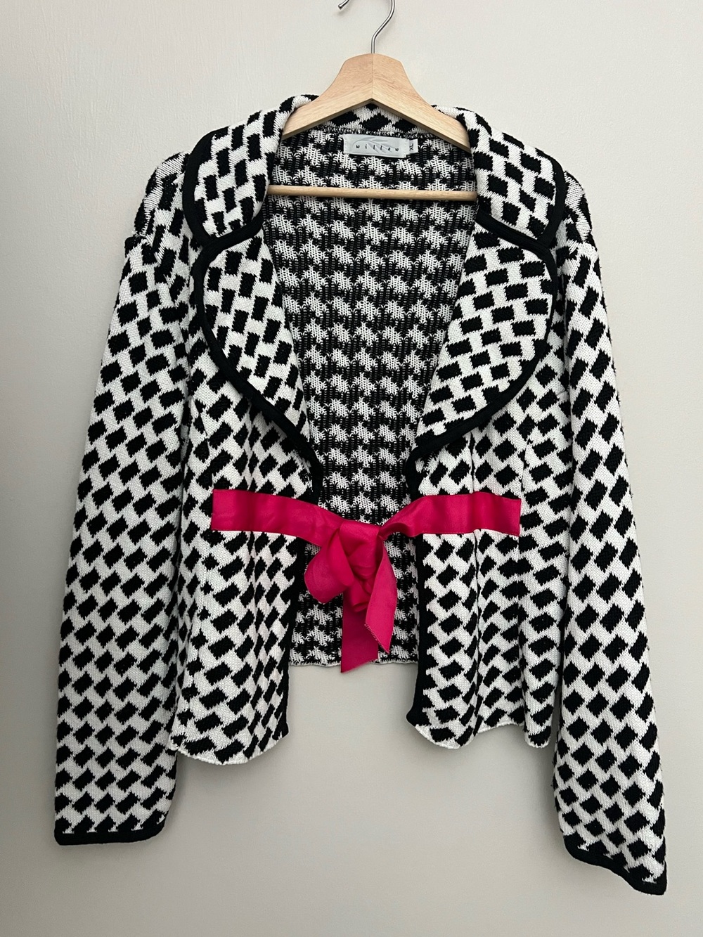 Willow Open Front Knit Cardigan with Pink Bow Detail